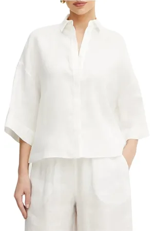 Max Mara Blouses & Shirts, Dames, Wit, XS, Linnen, Witte Linnen Shirt met Klok Mouwen