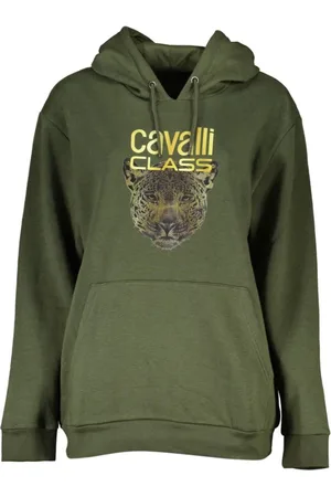 Roberto Cavalli Sweatshirts & Hoodies, Dames, Groen, L, Katoen, Groene Katoenen Hoodie Sweatshirt met Logo