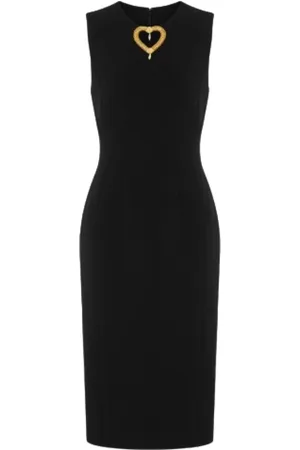 Moschino Kleedjes, Dames, Zwart, L, Zwarte Hart Geborduurde Jurk
