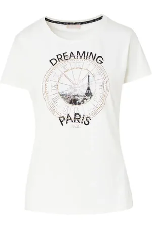 Liu Jo Tops, Dames, Wit, M, Katoen, Korte Mouw Rhinestone T-shirt