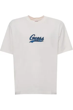 Guess Tops, Heren, Wit, L, Katoen, Geborduurd Logo Katoenen T-shirt