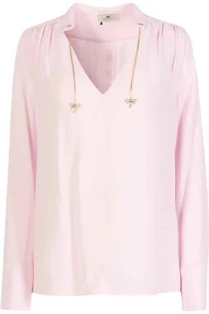 Elisabetta Franchi Blouses & Shirts, Dames, Roze, XS, Georgette V-hals blouse met klokmouwen