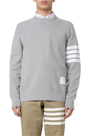 Thom Browne Sweatshirts & Hoodies, Heren, Grijs, L, Katoen, Gestreepte Crewneck Sweatshirt