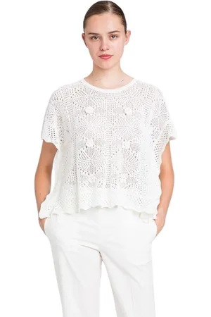 Twin-Set Truien, Dames, Wit, S, Katoen, Geometrisch Katoenen Jersey Top Set