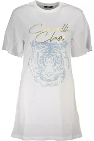 Roberto Cavalli Tops, Dames, Wit, XL, Katoen, Wit katoenen T-shirt voor vrouwen