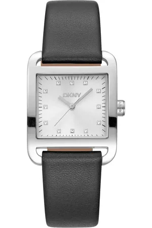 DKNY Accessoires, Dames, Zwart, ONE Size, Elegante Leren Band Quartz Horloge