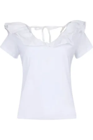 Liu Jo Tops, Dames, Wit, M, Katoen, Modieuze Katoenen V-Hals T-Shirt