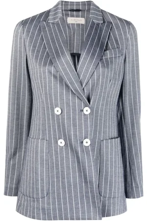 Circolo Jassen, Dames, Blauw, L, Katoen, Blauwe Pinstripe Double-Breasted Blazer