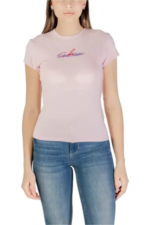 Calvin Klein Tops, Dames, Roze, XS, Katoen, Roze Katoenen T-shirt