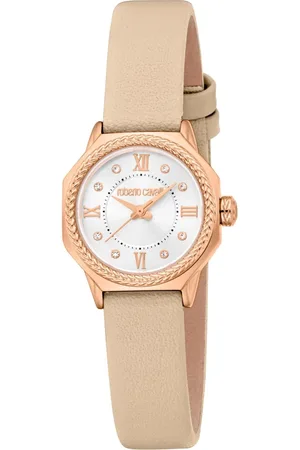 Roberto Cavalli Accessoires, Dames, Bruin, ONE Size, Stijlvolle Analoge Quartz Leren Horloge