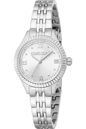 Roberto Cavalli Accessoires, Dames, Grijs, ONE Size, Elegante Quartz Horloge met Logo Wijzerplaat