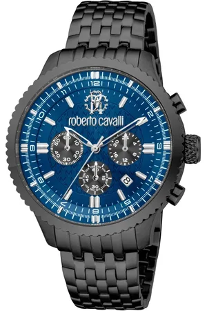 Roberto Cavalli Accessoires, Heren, Zwart, ONE Size, Stijlvolle Quartz Chronograaf Horloge met Datum