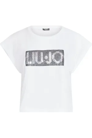 Liu Jo Tops, Dames, Veelkleurig, XS, Katoen, Wit Katoenen T-Shirt met Strass