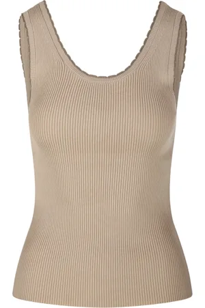 ZIMMERMANN Tops, Dames, , S, Nylon, Scallop Scoop Tank Top in Macadamia