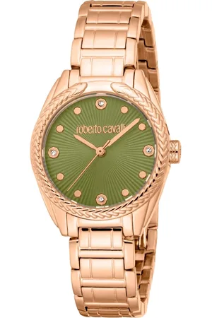 Roberto Cavalli Accessoires, Dames, Geel, ONE Size, Elegante Roestvrijstalen Analoge Quartz Horloge