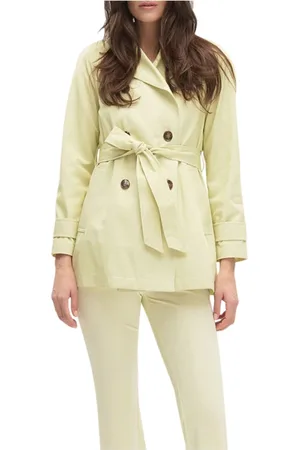 MARELLA Jassen, Dames, Groen, M, Katoen, Elegante Trenchcoat met Taille Riem
