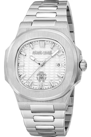 Roberto Cavalli Accessoires, Heren, Grijs, ONE Size, Heren Roestvrijstalen Analoge Horloge met Datum