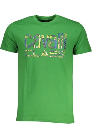 Roberto Cavalli Tops, Heren, Groen, 2Xl, Print Logo Ronde Hals T-Shirt
