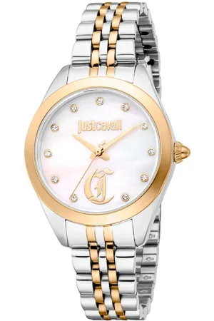 Roberto Cavalli Accessoires, Dames, Geel, ONE Size, Elegante Roestvrijstalen Quartz Analoge Horloge