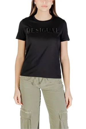 Desigual Tops, Dames, Zwart, M, Katoen, Zwarte Katoenen T-shirt Korte Mouw