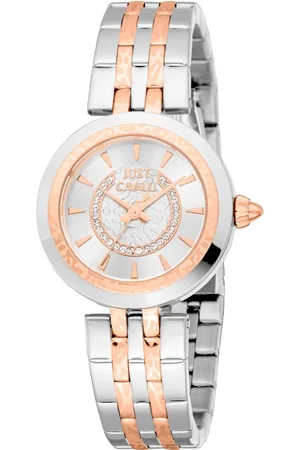 Roberto Cavalli Accessoires, Dames, Grijs, ONE Size, Elegante roestvrijstalen analoge quartz horloge