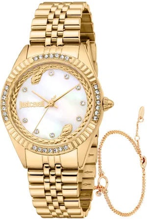 Roberto Cavalli Accessoires, Dames, Geel, ONE Size, Elegant Quartz Analog Women