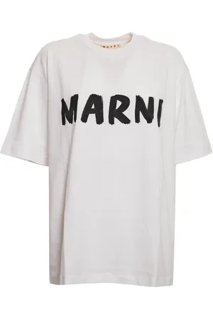 Marni Tops, Dames, Wit, 2Xs, Witte Choker Halslijn Logo Print Tee