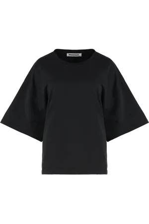 DARKPARK Tops, Dames, Zwart, S, Katoen, Katoenen crew-neck T-shirt met gedrapeerde achterkant