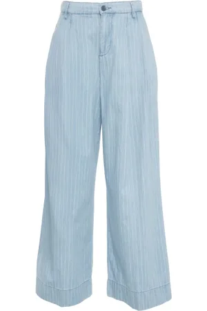 Liu Jo Broeken, Dames, Blauw, XS, Blauwe Pinstriped Palazzo Broek met Strass Applicaties