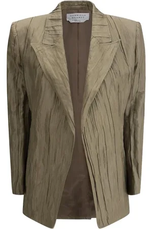 GABRIELA HEARST Pakken, Dames, Geel, M, Zijden Gerimpelde Blazer met Piek Revers