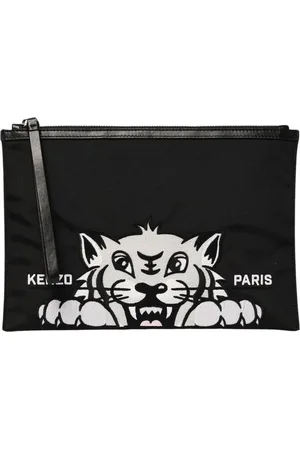 Kenzo Tassen, Heren, Zwart, ONE Size, Nylon, Geborduurde Tijger Clutch