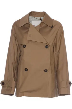Max Mara Jassen, Dames, Bruin, S, Katoen, Korte Trenchcoat Cammello Ss 25