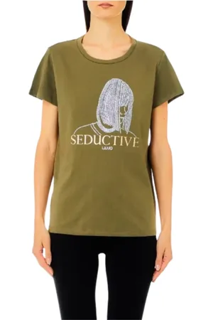 Liu Jo Tops, Dames, Groen, L, Katoen, Basis Ronde Hals Katoenen T-Shirt