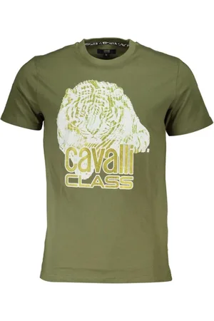 Roberto Cavalli Tops, Heren, Groen, M, Katoen, Groen Katoen Logo Print T-Shirt