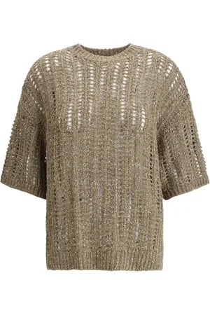 Brunello Cucinelli Truien, Dames, , S, Pailletten, Elegante Openwork Gebreide Top