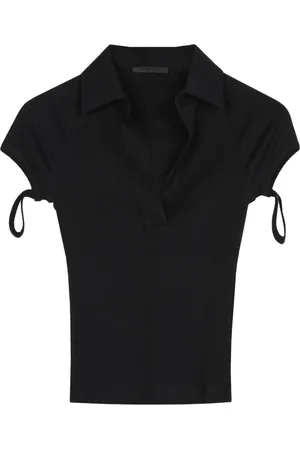 Helmut Lang Tops, Dames, Zwart, S, Katoen, Zwarte Katoenen Cap Sleeve Polo