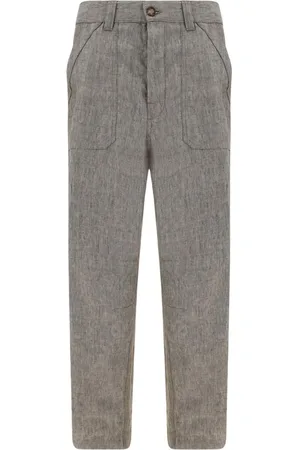Brunello Cucinelli Broeken, Heren, Grijs, M, Linnen, Elegante Linnen Broek met Elastische Tailleband