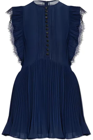 Self-Portrait Kleedjes, Dames, Blauw, M, Polyester, Jurk met geplooide zoom