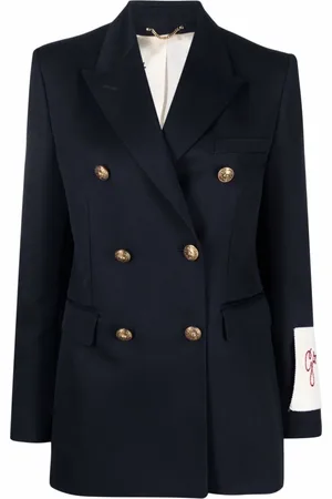 Golden Goose Jassen, Dames, Blauw, M, Blauwe Double-Breasted Blazer met Gouden Knopen