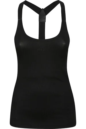 OFF-WHITE Tops, Dames, Zwart, S, Zwarte U-hals Topkleding met Geborduurd Logo