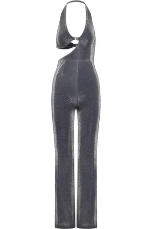 ROTATE Jumpsuits & Playsuits, Dames, Blauw, M, Polyester, Cut-Out Mouwloze Jumpsuit