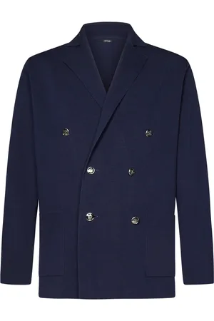 Kiton Jassen, Heren, Blauw, XL, Katoen, Blauwe Double-Breasted Blazer Buitenkleding
