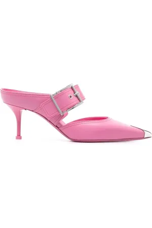 Alexander McQueen Schoenen, Dames, Roze, 37 EU, Leer, Roze Metallic Teenkap Muiltjes