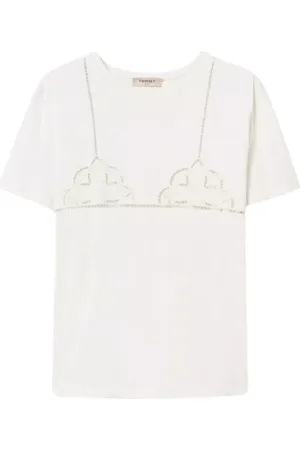 Twin-Set Tops, Dames, Wit, XS, Katoen, Wit Sneeuw Geborduurd T-Shirt