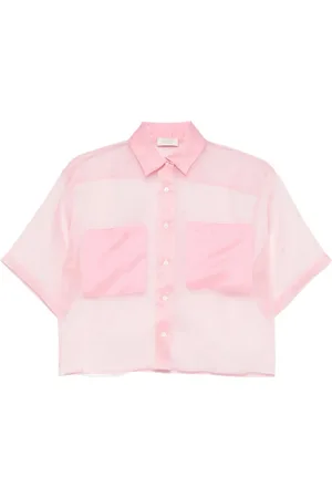 MAZZARELLI Blouses & Shirts, Dames, Roze, 2Xs, Roze Roze Knoopshirt Korte Mouwen
