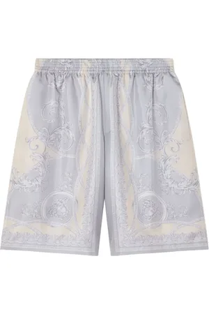VERSACE Korte broeken, Heren, Veelkleurig, S, Leer, Zijden Twill Bermuda Shorts