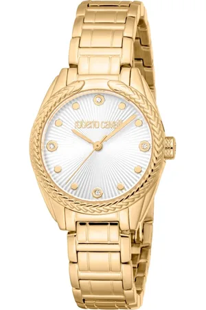 Roberto Cavalli Accessoires, Dames, Geel, ONE Size, Elegante Roestvrijstalen Kwarts Analoge Horloge