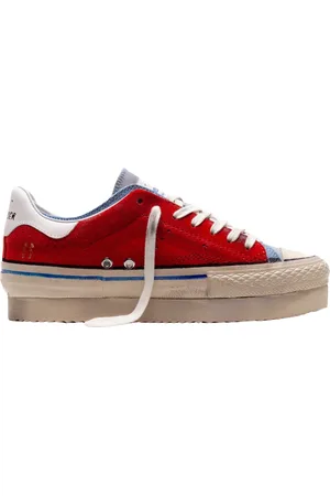 Hidnander Schoenen, Dames, Rood, 36 EU, Leer, Starless Low Platform Rood/Lichtblauw