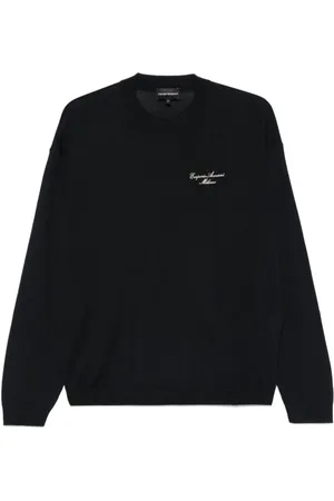 Emporio Armani Sweatshirts & Hoodies, Heren, Blauw, 3Xl, Blauwe Crew Neck Sweater Geborduurd Logo