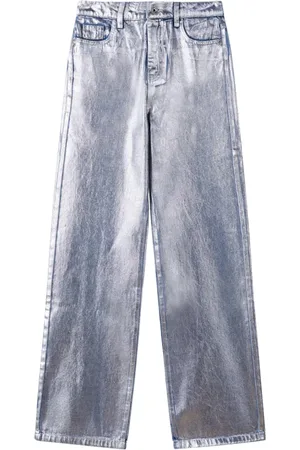 Patrizia Pepe Broeken, Dames, Grijs, W28, Denim, Zilveren Palazzo Broek
